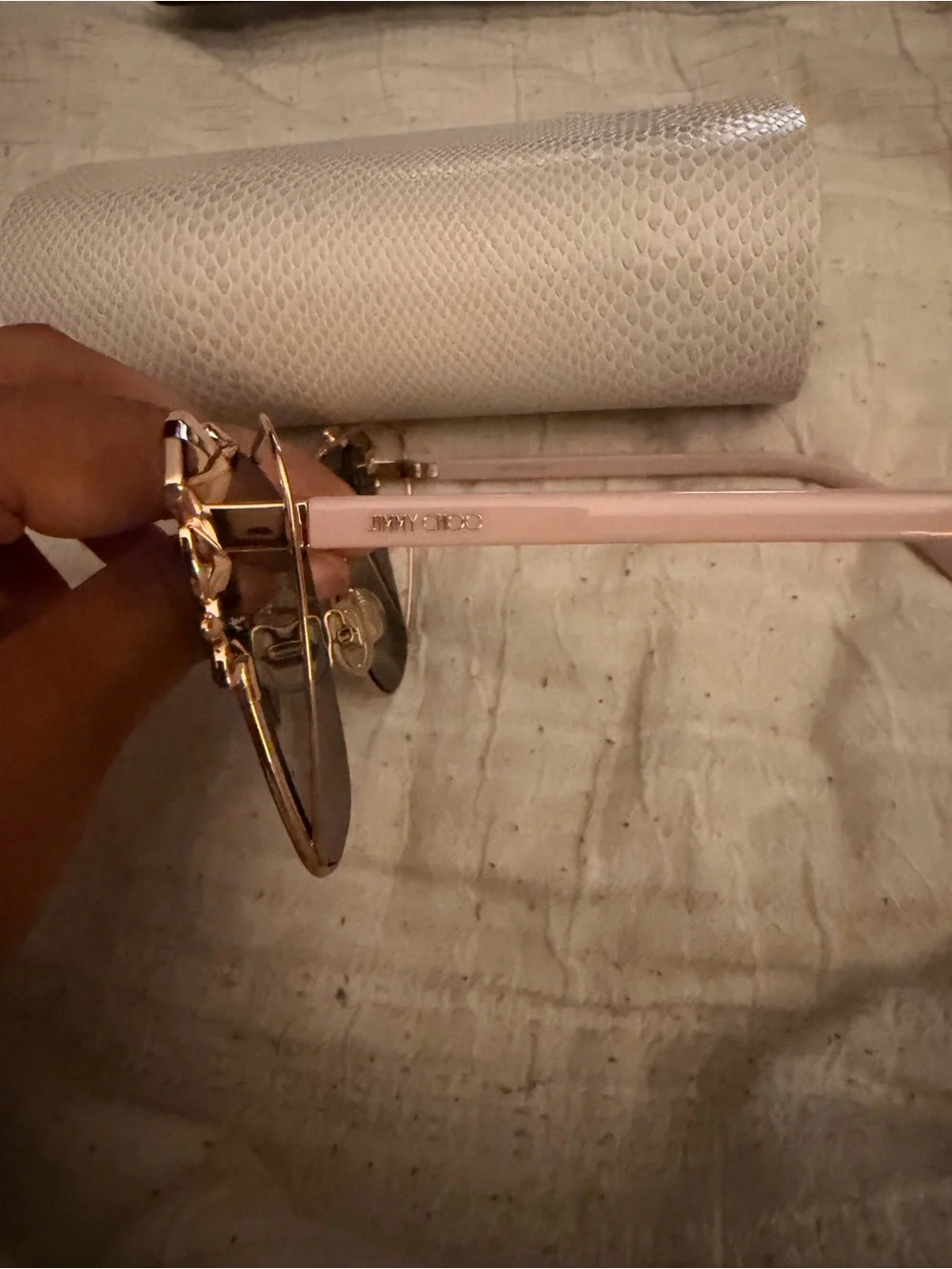 Jimmy Choo Gold Frame Black Lens Sunglasses with Crystal Accents